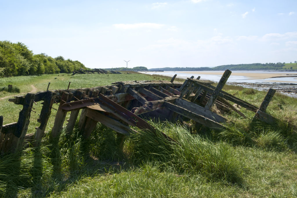 Decommisioned boats and barges were deliberately run aground to help strengthen the banks of the River Severn.